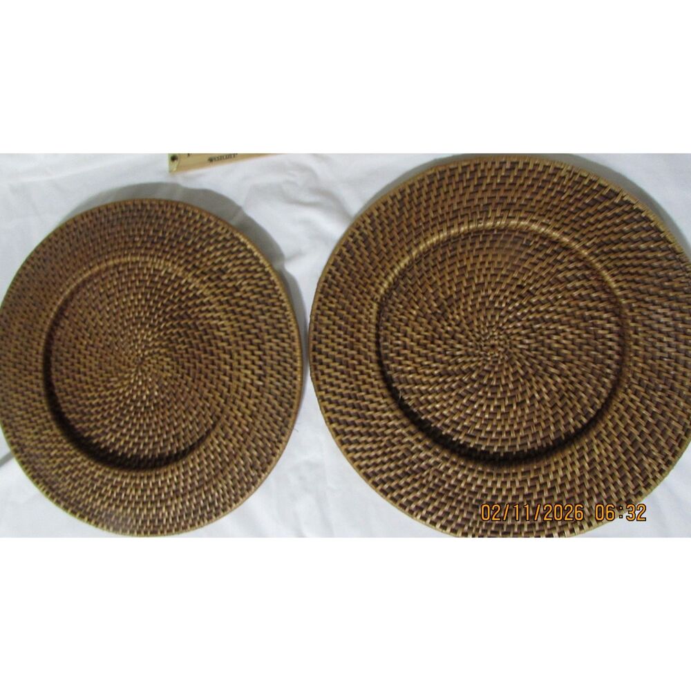 Wicker set of 2 charger plates dark brown great for wall hanging table decor